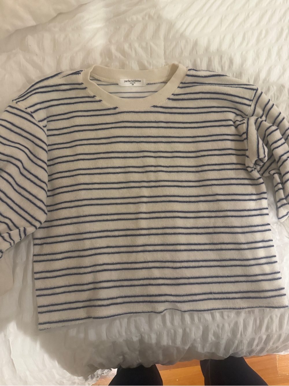 perfectwhitetee Cream and Black Striped Short-Sleeve Sweatshirt - Picture 3 of 3